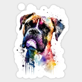 Rainbow Boxer Dog Watercolor Portrait Sticker